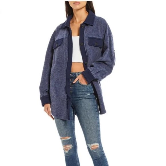 Free People Jackets & Blazers - NEW Free People Ruby Oversized Boho Jacket Indigo Blue Womens Size Large